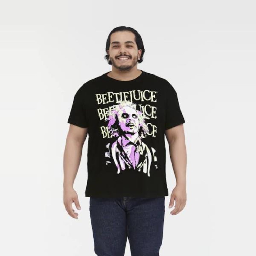 Beetlejuice Black Big Men's Graphic Tee with Short Sleeves Size 2XL
